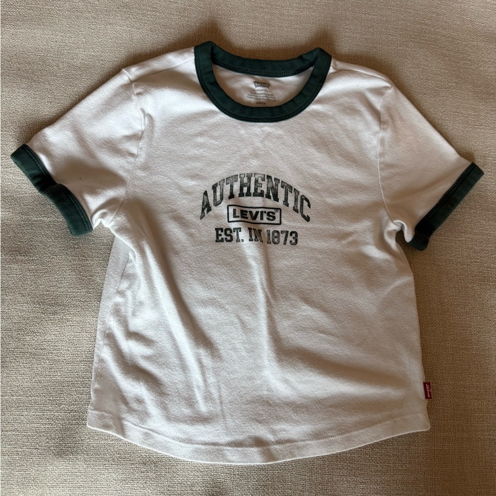 Levi's White Women’s Baby Tee with Green Trim